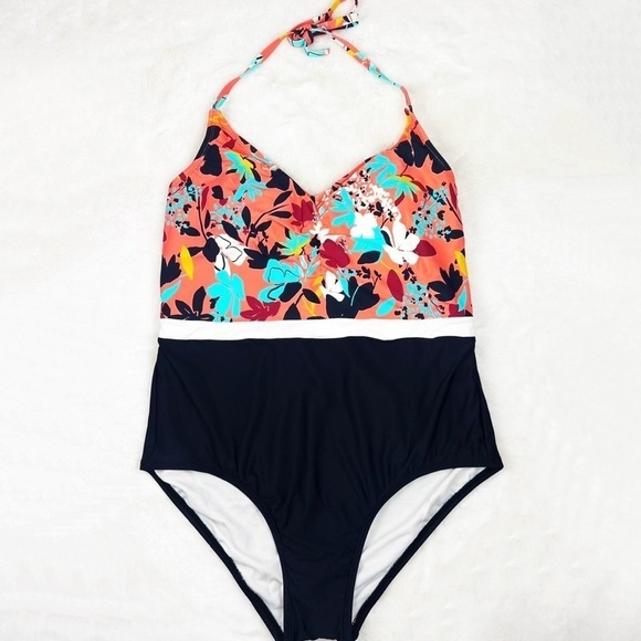 NWT Sea Angel Colorblock Floral Halter One Piece Swimsuit - Picture 3 of 5